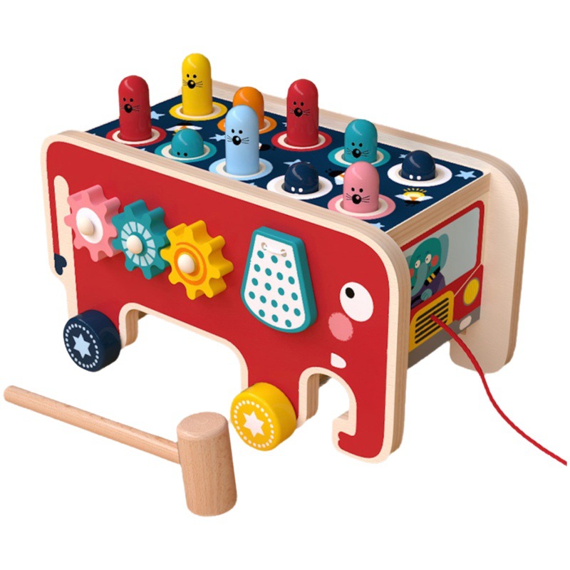 Venta al por mayor multi-funcional topo-golpeando bebé golpe remolque de madera coche de policía topo-golpeando grandes juguetes educativos en movimiento del cerebro