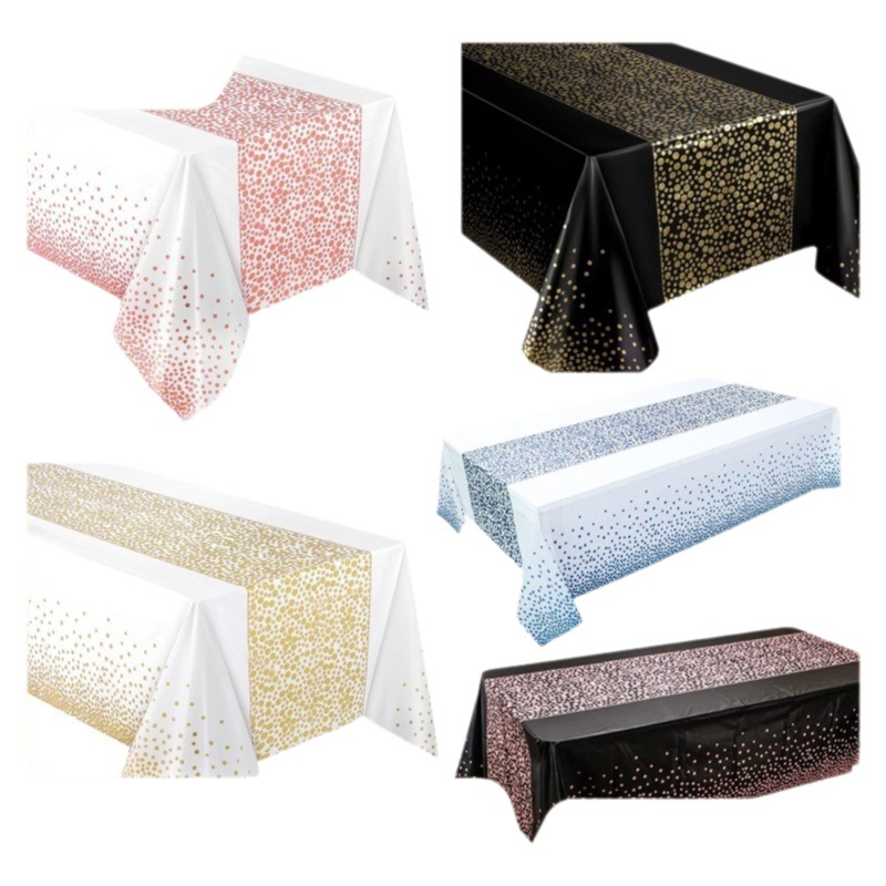 Amazon mantel de plástico desechable dorado mantel de punto negro dorado impermeable mantel de fiesta a prueba de aceite