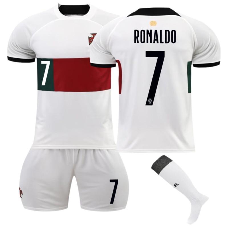 Venta al por mayor 2022 Copa del mundo equipo nacional Portugal lejos blanco N ° 7 C Luo fútbol uniforme traje de manga corta traje de entrenamiento