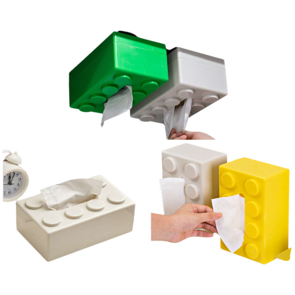 Creativo de dibujos animados bloque de construcción caja de tejido de alta apariencia hogar servilleta tejido caja de almacenamiento de primavera sala de estar decoración de la mesa de café