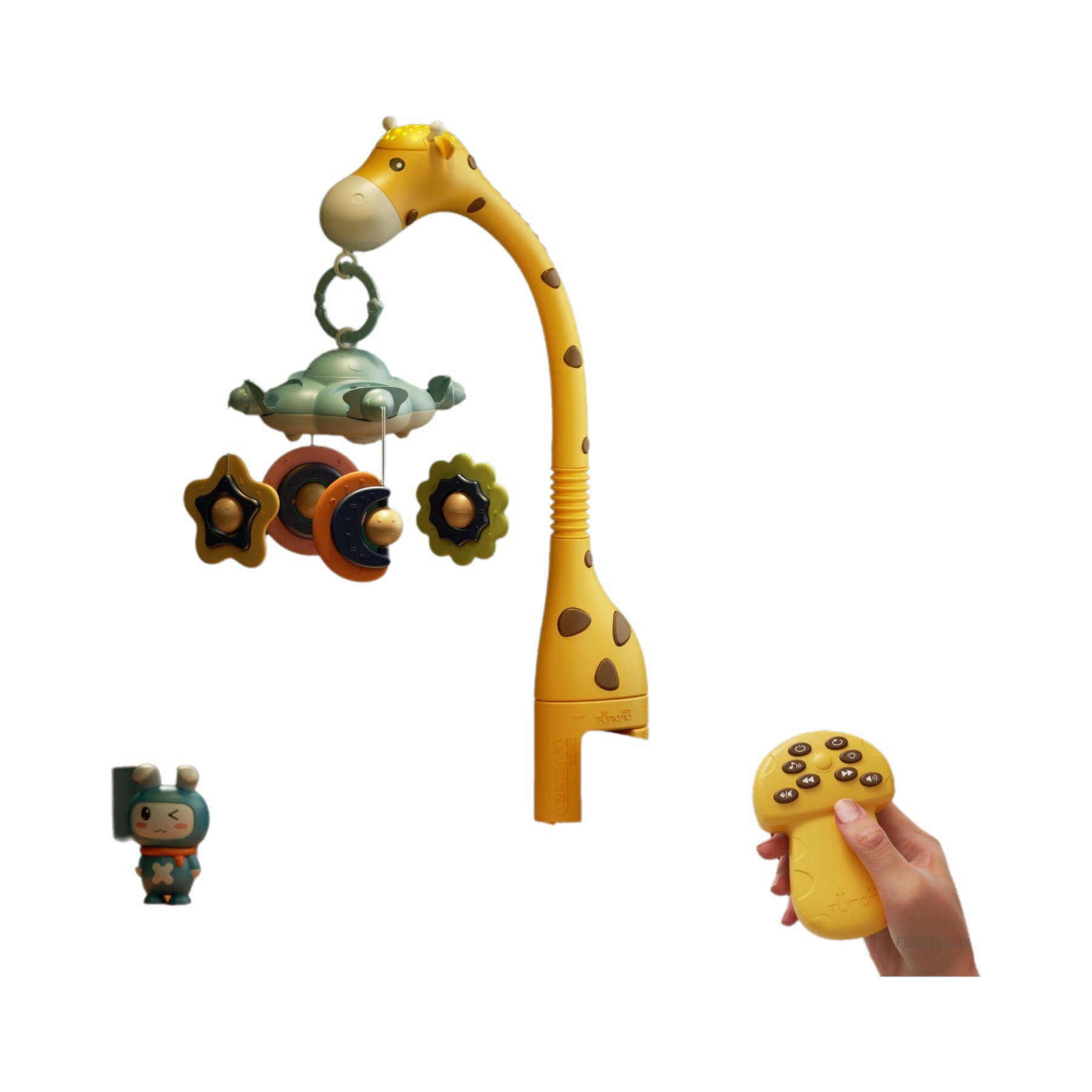 TUMAMAKIDS Campana de cama para bebé Control remoto para bebé Proyección giratoria Campana de cama Educación temprana Música relajante Colgante de sonajero