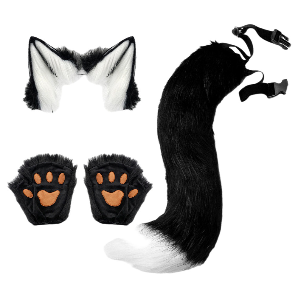Amazon popular traje de Halloween animal garra simulación felpa zorro oído diadema bestia cola cos Accesorios