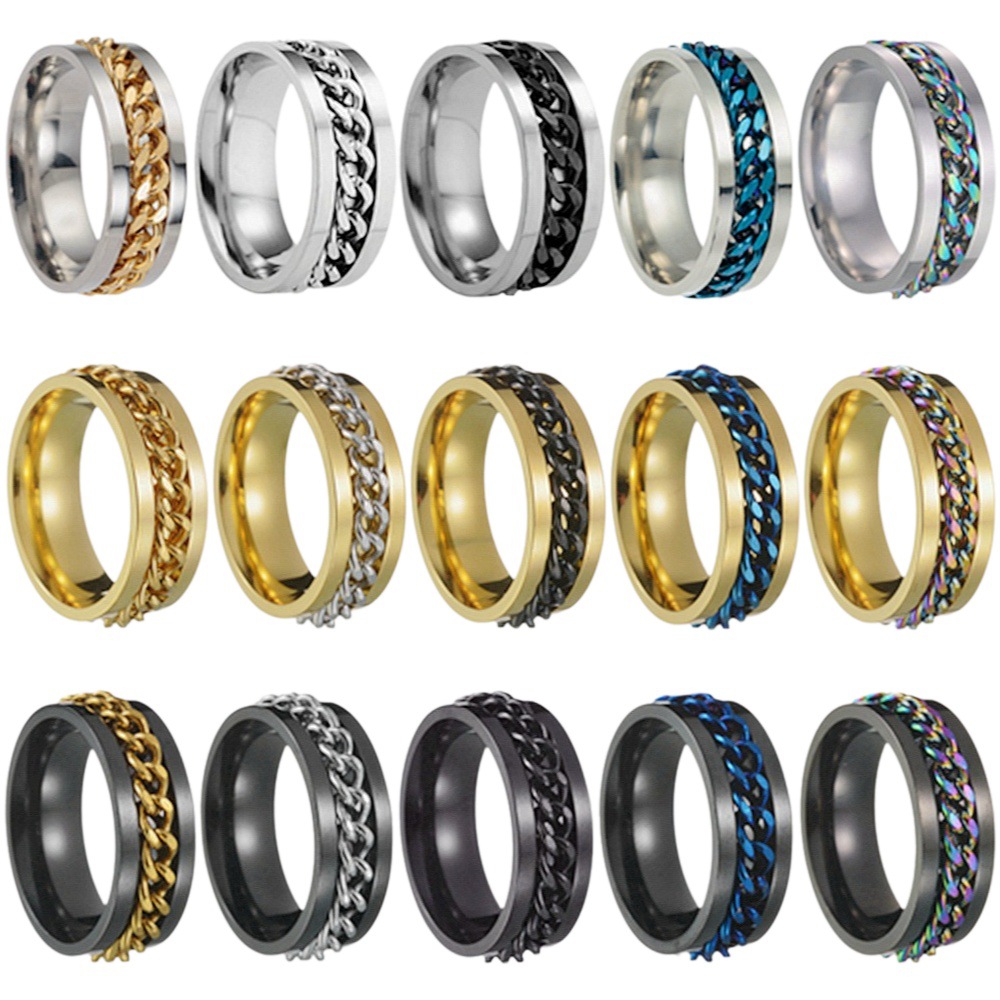 Hombres de acero de titanio pulsera giratoria anillo de cadena giratoria joyería de descompresión popular en línea anillo de cerveza de botella abierta