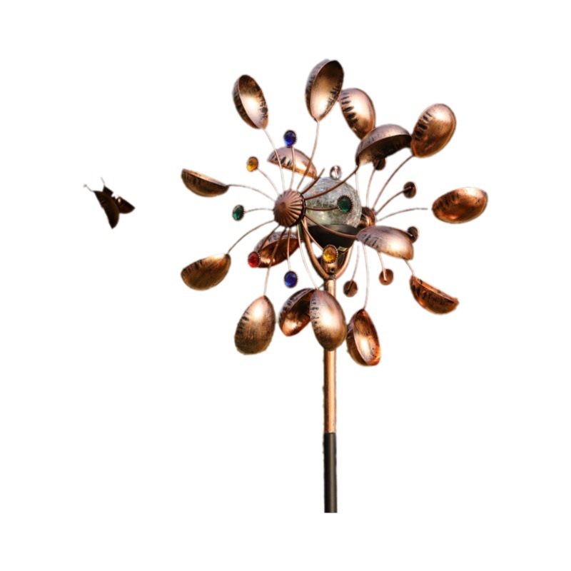 Amazon LED lámpara solar molino de viento lámpara enchufable nueva transfronteriza al aire libre decorativo césped pétalo lámpara de color