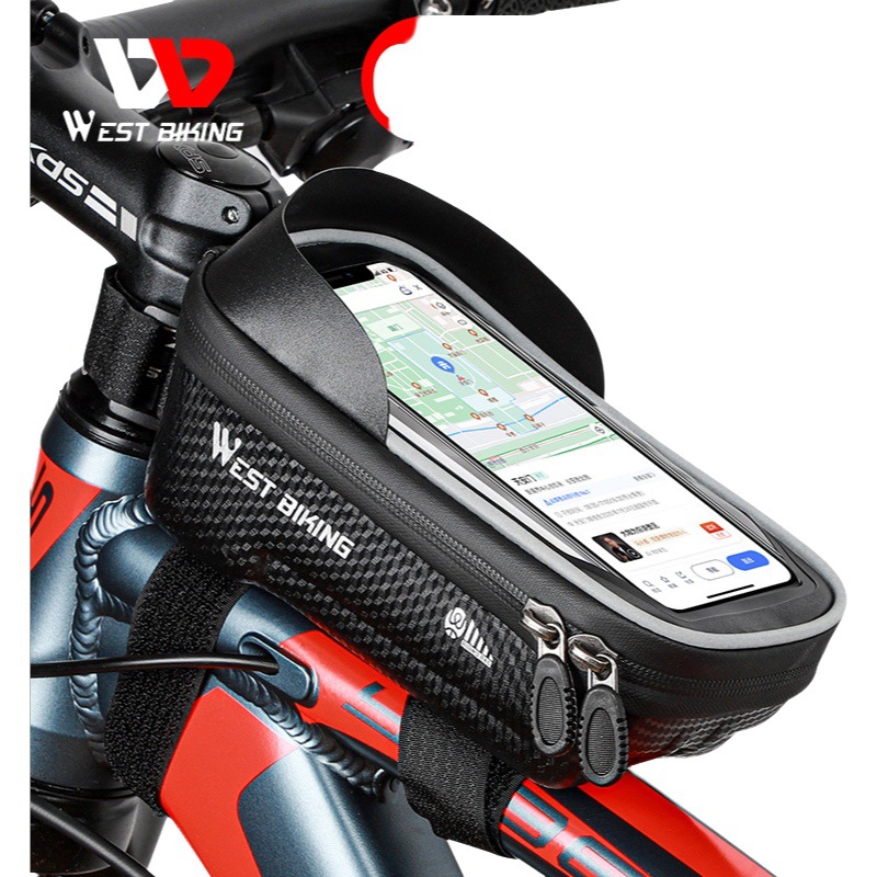 WEST BIKING Mountain bike front beam bag upper tube waterproof mobile phone bag hard shell car bag reflective bag riding equipment