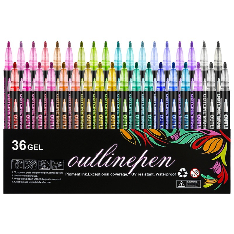 Suministro exclusivo transfronterizo de rotuladores de doble línea, juego de 48 colores, rotuladores metálicos brillantes de ensueño, marcadores de colores, marcadores fluorescentes.