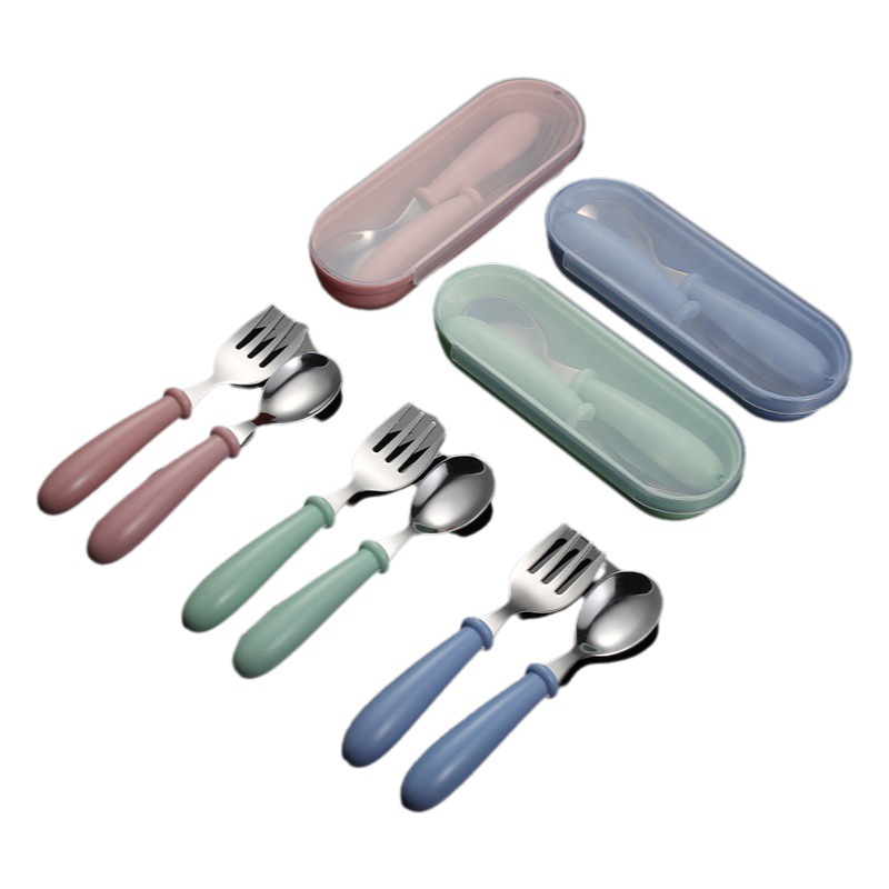 Juego de cubiertos infantiles de acero inoxidable 304 con caja – tenedor y cuchara de dibujos animados, regalo para niños image 1