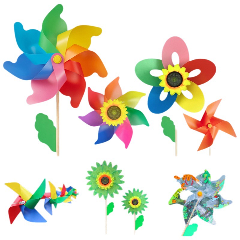 Wooden Pole Inserted into the Ground, Colorful Sunflower Windmill, Outdoor Large Windmill, Children's Toy, Street Stall Windmill, Wholesale in Stock