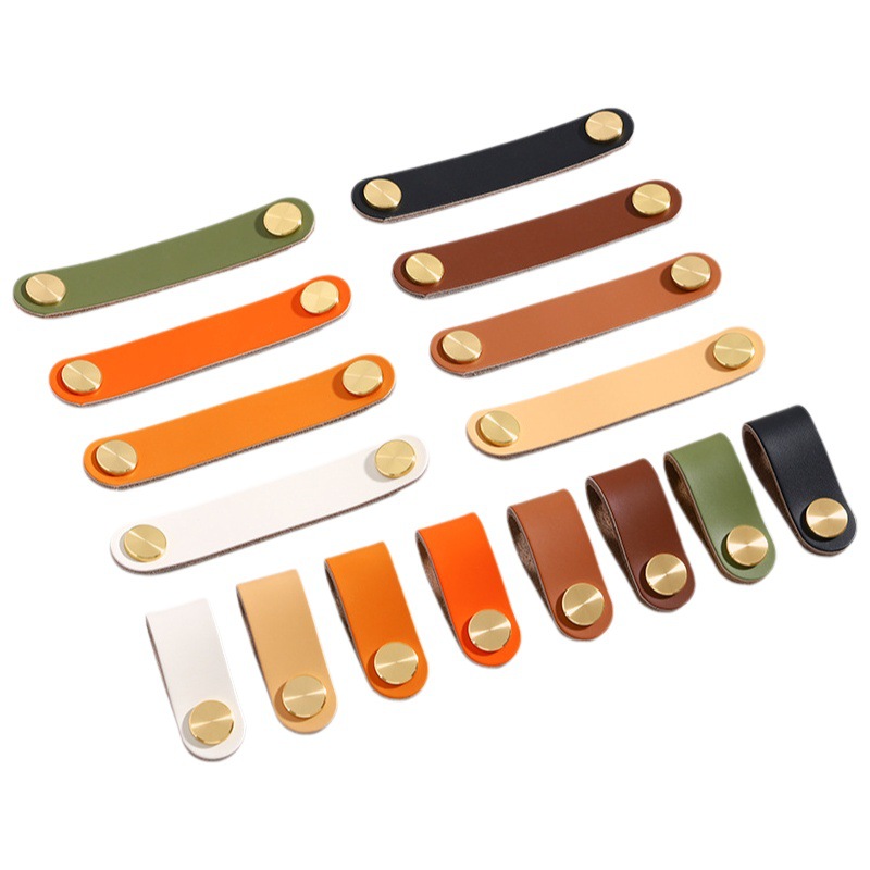 Color transfronterizo de latón manija de cuero del armario de la puerta del armario manija de cuero botón de la caja de almacenamiento de material de cuero manejar ventas directas de la fábrica