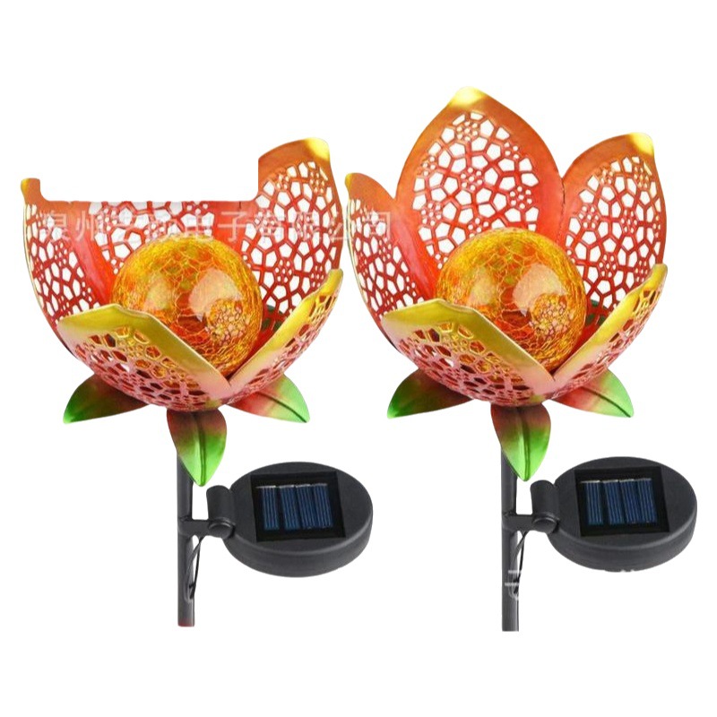 Fábrica en stock pelo recto solar flor hueca luz roja flor linterna proyección patrón luz hierro flor nuevo producto