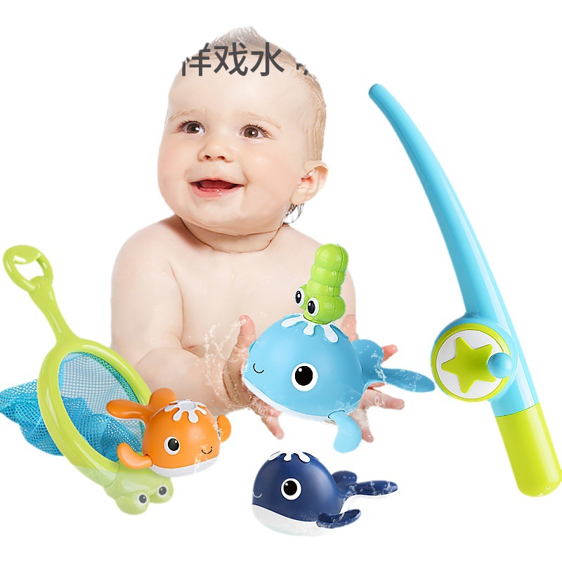 Cruz-frontera bebé wind-up agua jugando ballena cuerda natación ballena baño magnético pesca traje de baño de agua jugando Juguetes