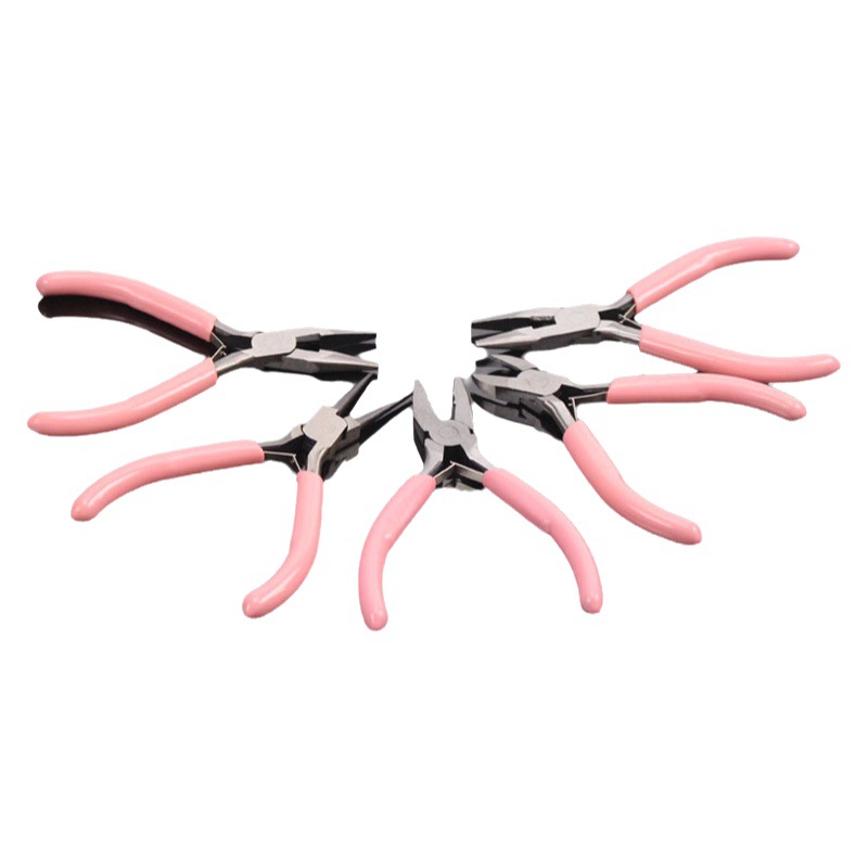 Alicates DIY hecho a mano traje de 5 pulgadas de mango rosa mini alicates puntiagudos alicates de joyería sin dientes alicates pequeños alicates de joyería