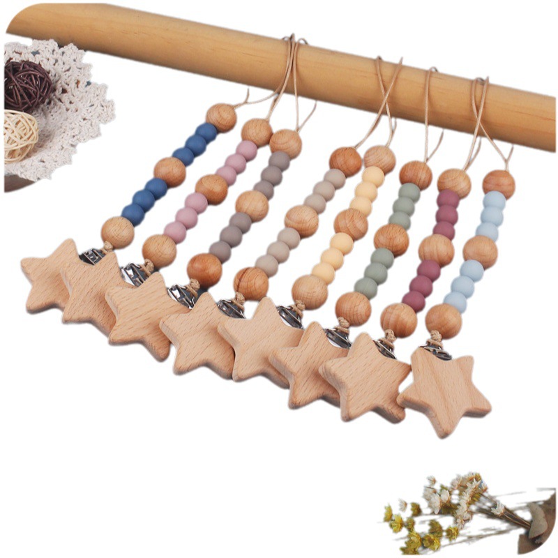 Comercio exterior Amazon AliExpress electrodomésticos para bebés clip de chupete de haya Cadena de chupete cadena anti-caída de cuentas de silicona Nuevo