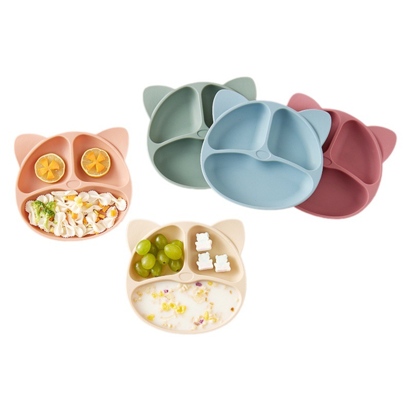 Plato de cena para bebés vajilla para niños ventosa compartimento integrado bebé de silicona aprendizaje tazón de arroz traje de tazón de comida complementaria resistente a las caídas