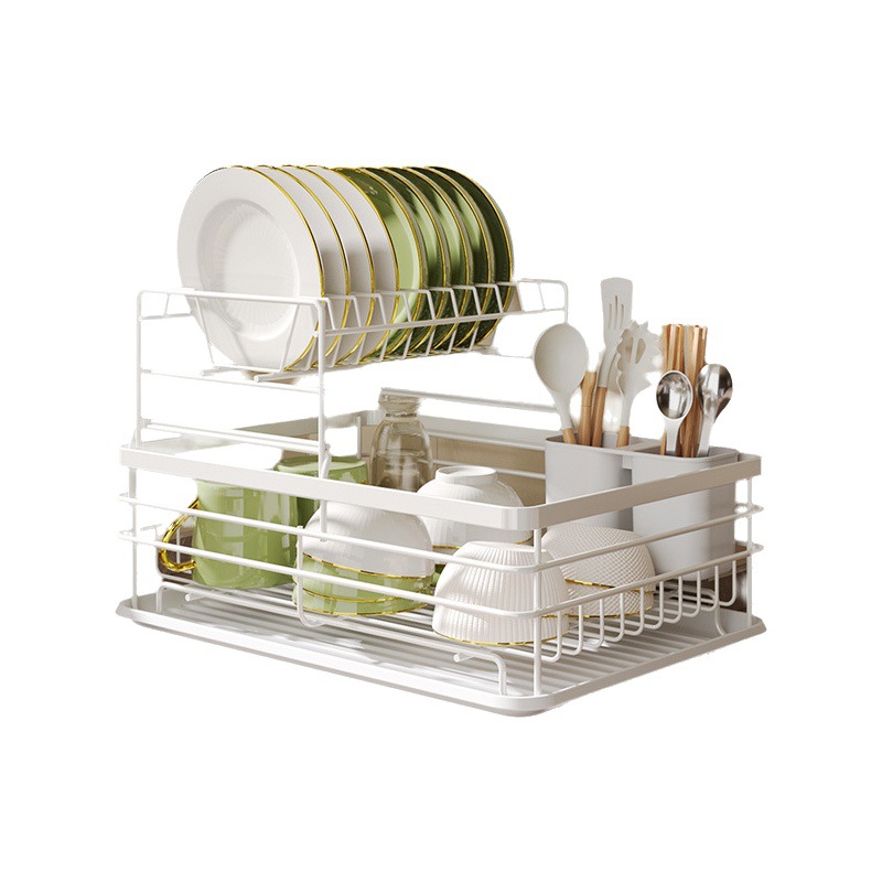Estante de almacenamiento de cocina vajilla de almacenamiento de drenaje estante encimera acabado de doble capa estante de almacenamiento de metal