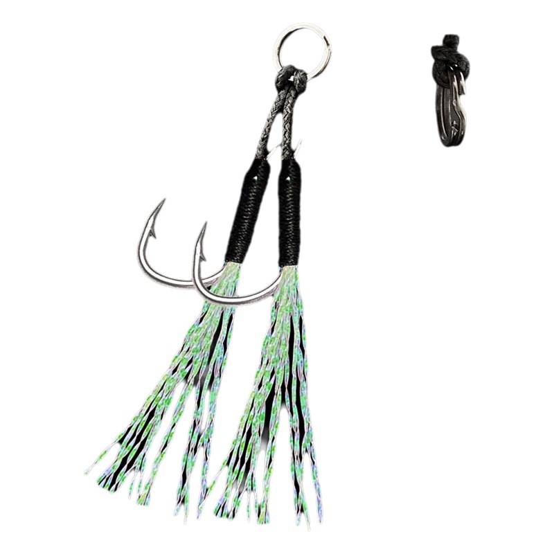 Fábrica al por mayor línea negra corbata de lana Placa de hierro Gancho Doble anillo plano con anzuelo de púas afilado equipo de pesca suministros de pesca al aire libre