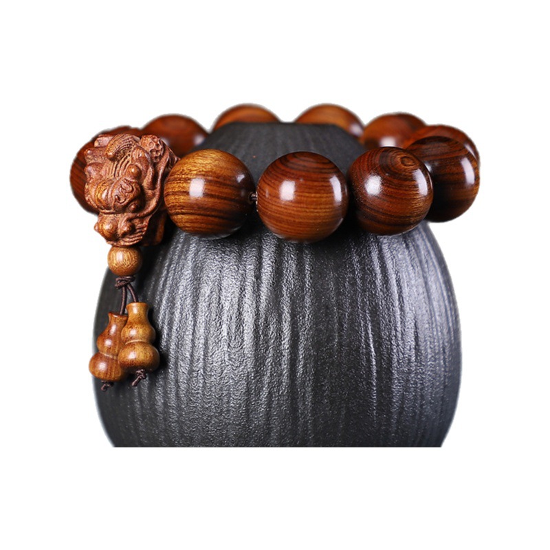 Jifangyuan seis famosas cuentas de dragón de madera pulsera de sándalo hoja pequeña Rosewood verde sándalo Rosewood Buddha cuentas pulsera al por mayor