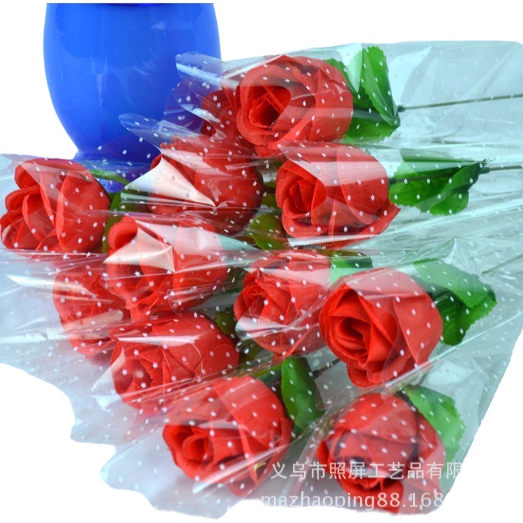 Yiwu pantalla simulación seda flor sola rama Día de San Valentín Scan código regalo con embalaje Rosa sola rosa Flor de regalo