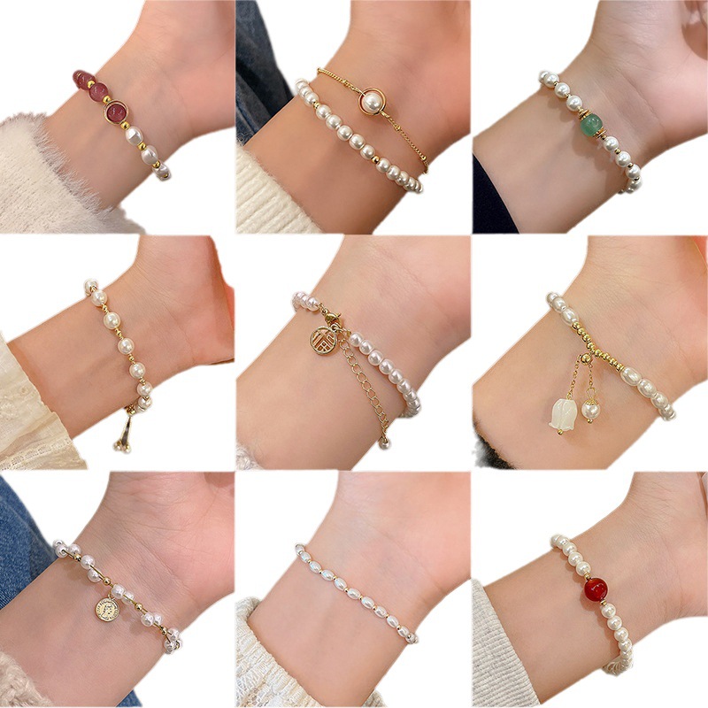 INS estilo perla pulsera niñas retro nicho temperamento cuentas pulsera alto sentido pareja novias pulsera al por mayor