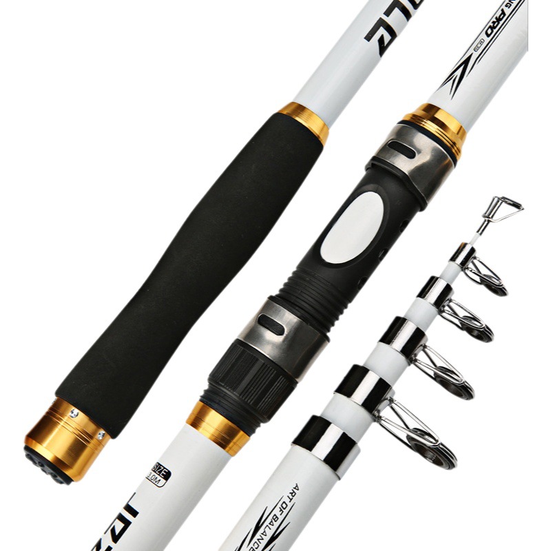 Caña de pesca FRP caña de pescar 2,4 cremoso-blanco caña de pescar de largo alcance duro ajustable varilla de lanzamiento al por mayor traje de varilla de mar