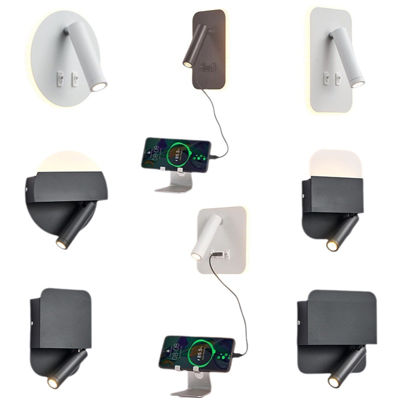 Lámpara simple moderna lámpara de interior LED lámpara de dormitorio europeo lámpara de cama de hotel diadema USB Lámpara de lectura nueva sala de estar lámpara de pared