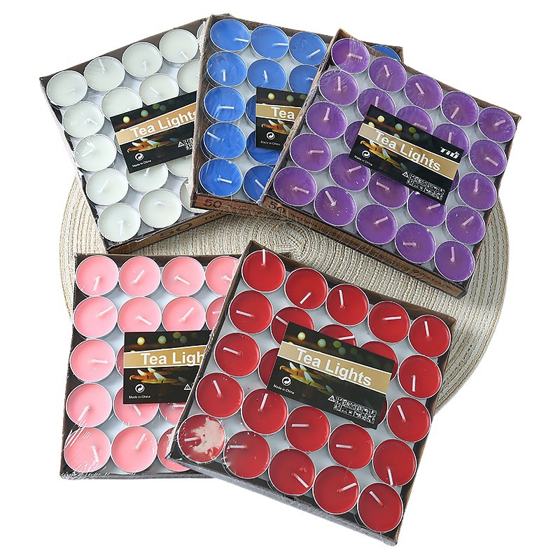 Fábrica al por mayor de la boda redonda té de cera hotel cera de aislamiento propuesta pantalla pequeña vela bendición iluminación vela de emergencia