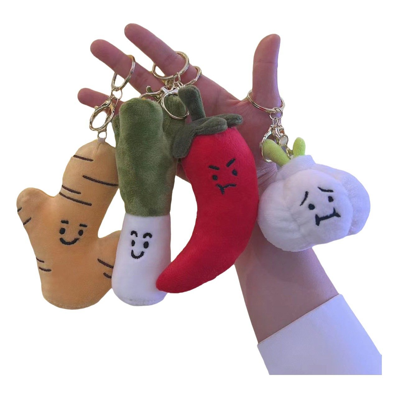 Tiktok creativo de dibujos animados divertido ajo cebolla jengibre pimienta colgante llavero muñeca de peluche de juguete