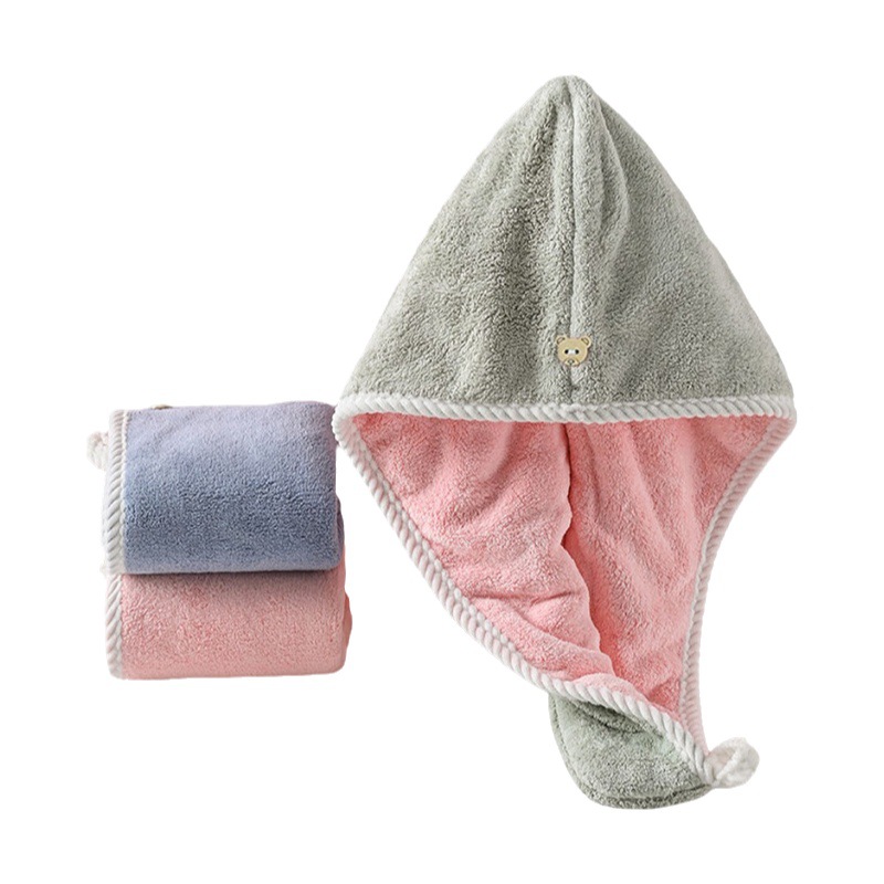Cross-Border Double-Layer Thickened Coral Fleece Shower Cap, Absorbent Quick-Dry Hair Towel, Hair Drying Cap, Head Wrap, Hair Drying Hat
