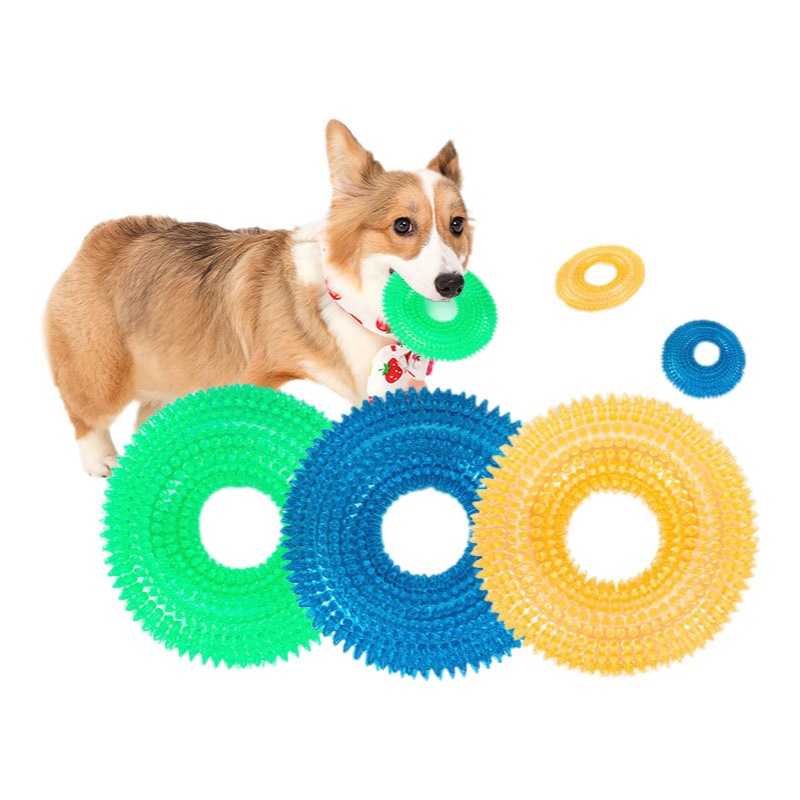 Productos explosivos transfronterizos, sonido resistente a la mordedura, juguetes tpr con anillo espinoso, juguetes grandes para perros, dientes limpios, molares, bolas para mascotas