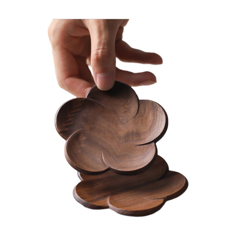 Nogal negro madera montaña de madera maciza creativo pétalo estera Kung Fu taza de té montaña de madera montaña con logo