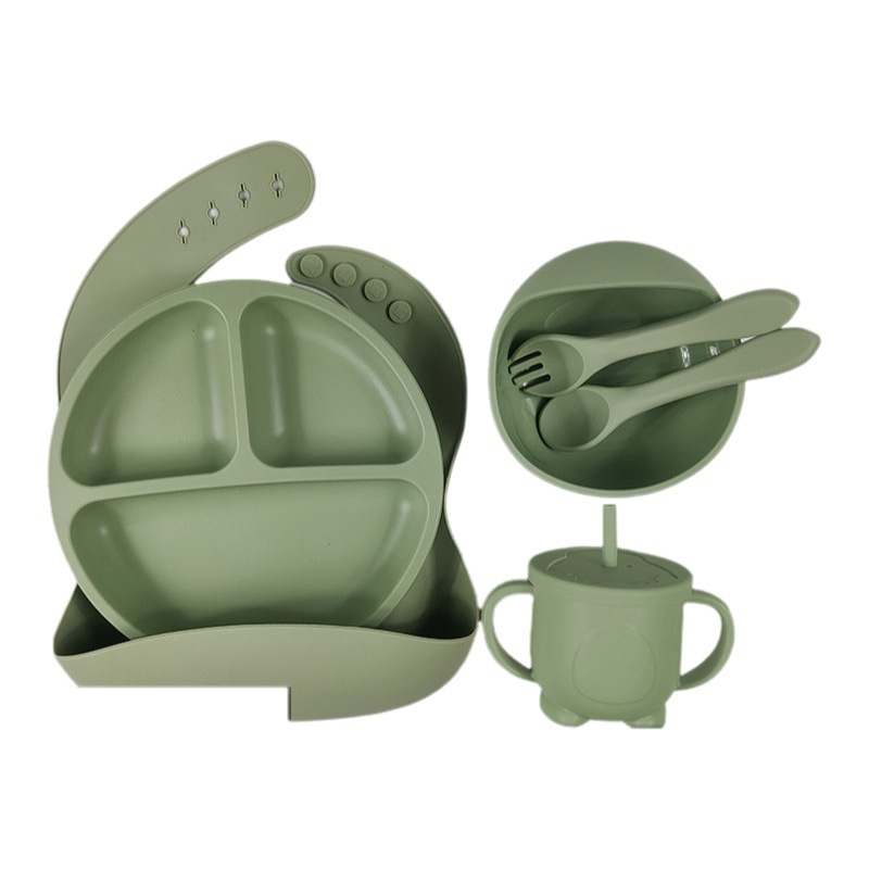 Complemento alimenticio transfronterizo para niños, plato de silicona, plato de suplemento alimenticio para bebés, plato de comida sonriente de seis piezas, vajilla para alimentación maternoinfantil al por mayor