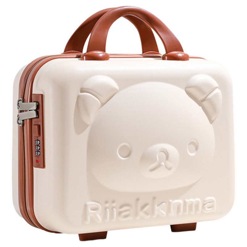 Estuche cosmético pequeño de 14 pulgadas, maleta portátil, recuerdo de oso, caja con contraseña y logotipo personalizado de dibujos animados, maleta de viaje