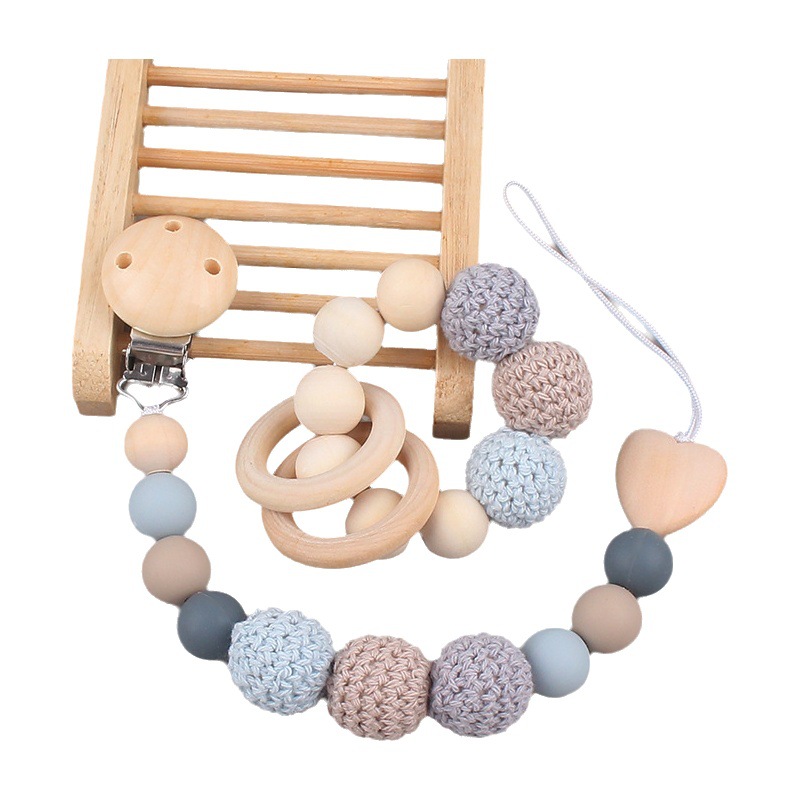 Suministros para bebés Hemu chupete clip calmante bebé gran bola de lana DIY mordedura molienda Cadena de pezón cadena anti-caída