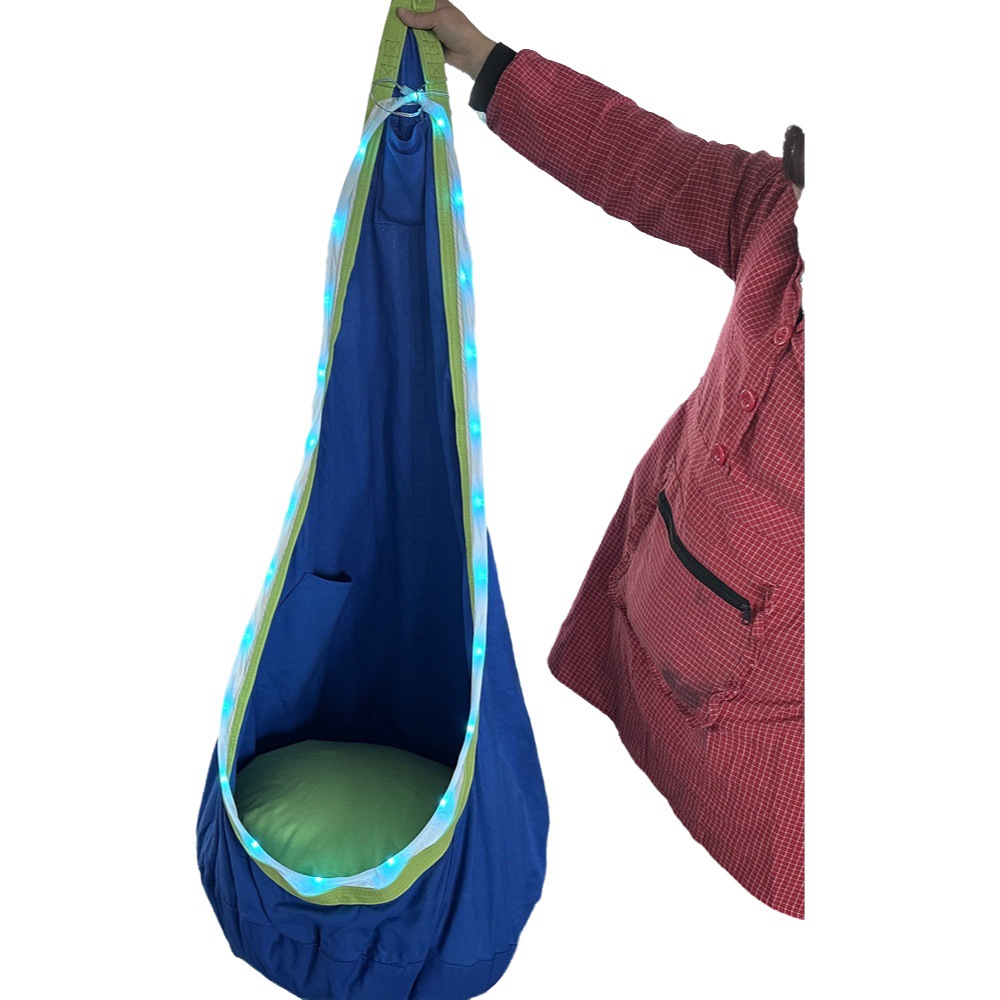 Nuevo bolso de tela para niños columpio silla colgante lona de algodón interior con cojín inflable con luz LED columpio silla colgante hamaca
