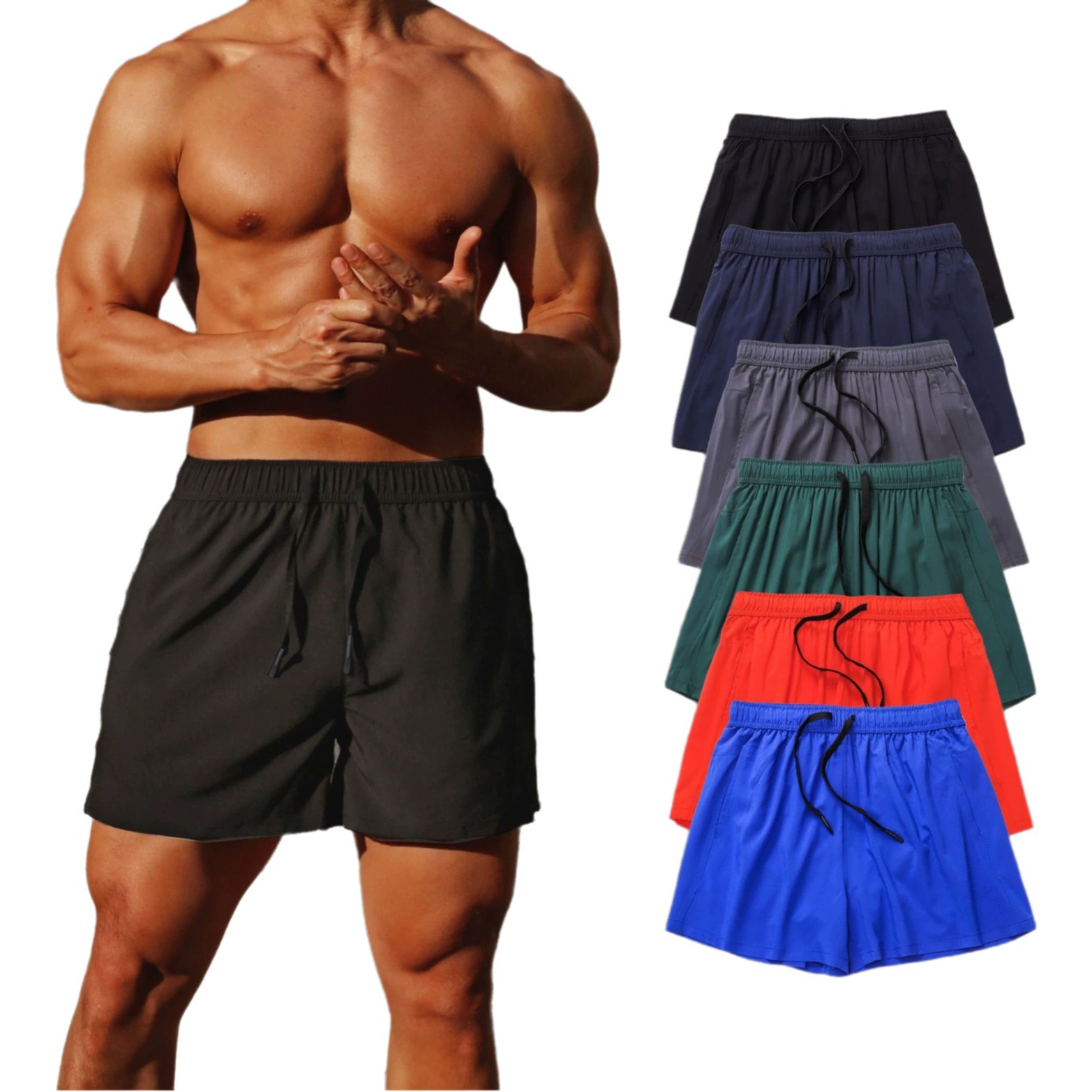 Летние шорты для фитнеса, мужские тренировочные штаны для бега, повседневные быстросохнущие двухслойные спортивные шорты больших размеров