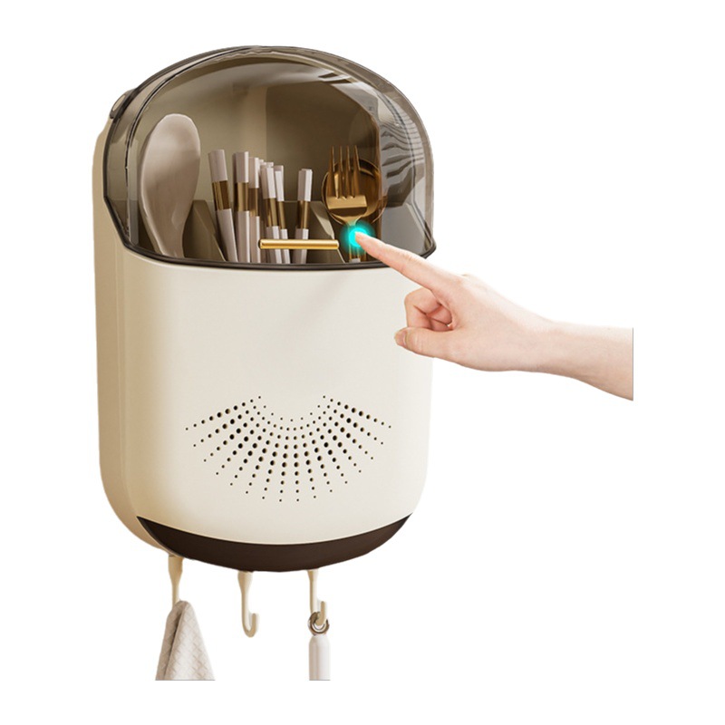 Estante de tubo de palillos de lujo ligero, canasta de palillos para colgar en la pared para el hogar, jaula de palillos de cocina, cuchara, a prueba de humedad, caja de almacenamiento de drenaje con tapa