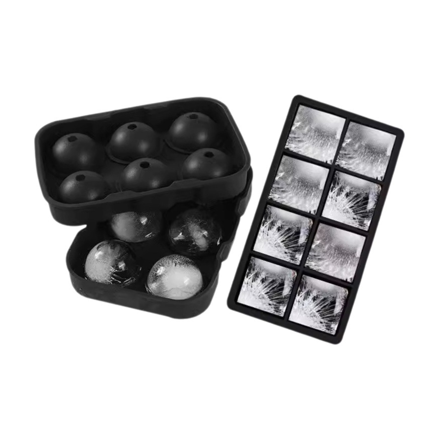 Ventas directas de la fábrica Amazon 6 grandes cuadrados 6 bolas cuadrado esférico whisky cubo de hielo molde de silicona bandeja de hielo