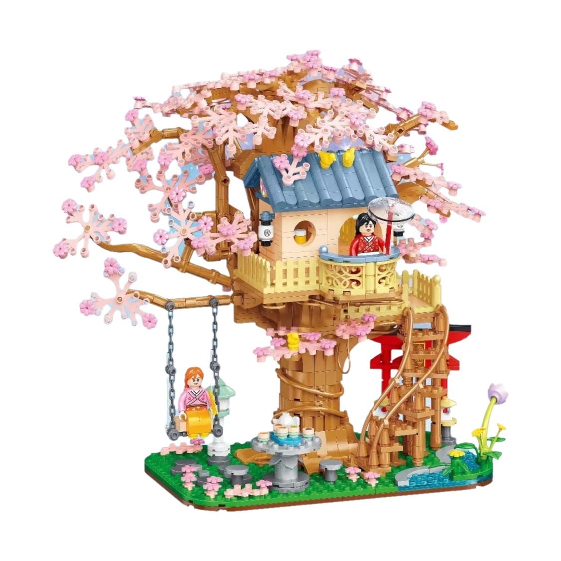 Pequeños bloques de construcción ensamblados edificio Street View tienda casa pequeña partículas juguetes educativos para niños Cherry Blossom Cottage ensamblado