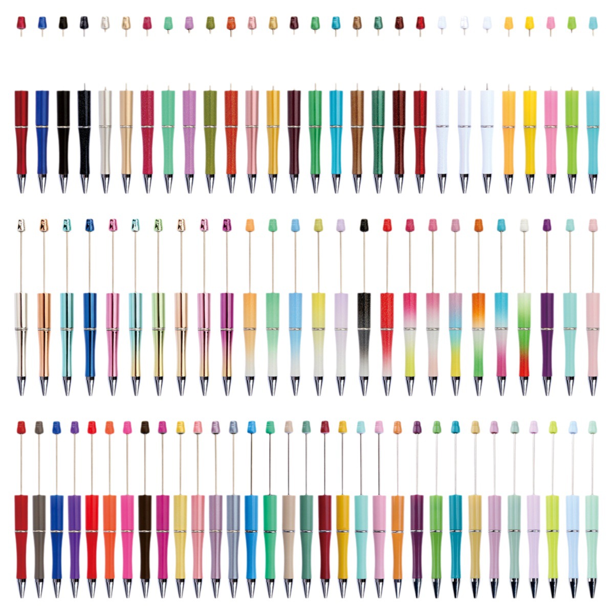 Beaded pen in stock wholesale diy creative cute grain beaded ballpoint pen UV plating beaded three color gradient beaded pen