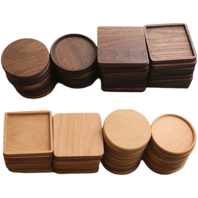 Creativo de madera maciza posavasos de madera logotipo letras fijas de madera bandeja de té Bandeja estera de taza de té bandeja de té de madera estera de aislamiento térmico japonés