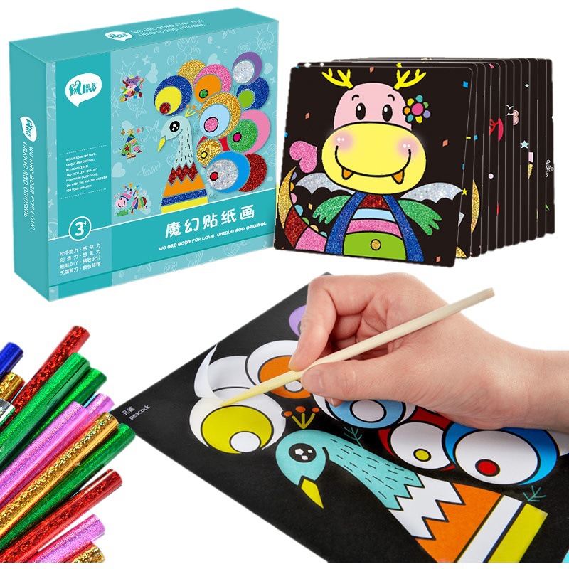 Los niños hechos a mano DIY punto de color arte mágico pegatina pintura kindergarten colorido pegatina juguete Niña