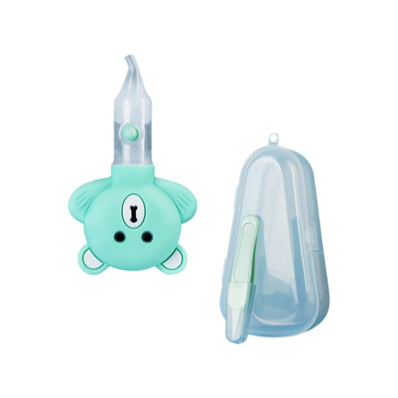 Aspirador nasal de bebé 15 grados curvo tipo de bomba de silicona antirreflujo aspirador nasal Oso de dibujos animados aspirador nasal toma de fábrica