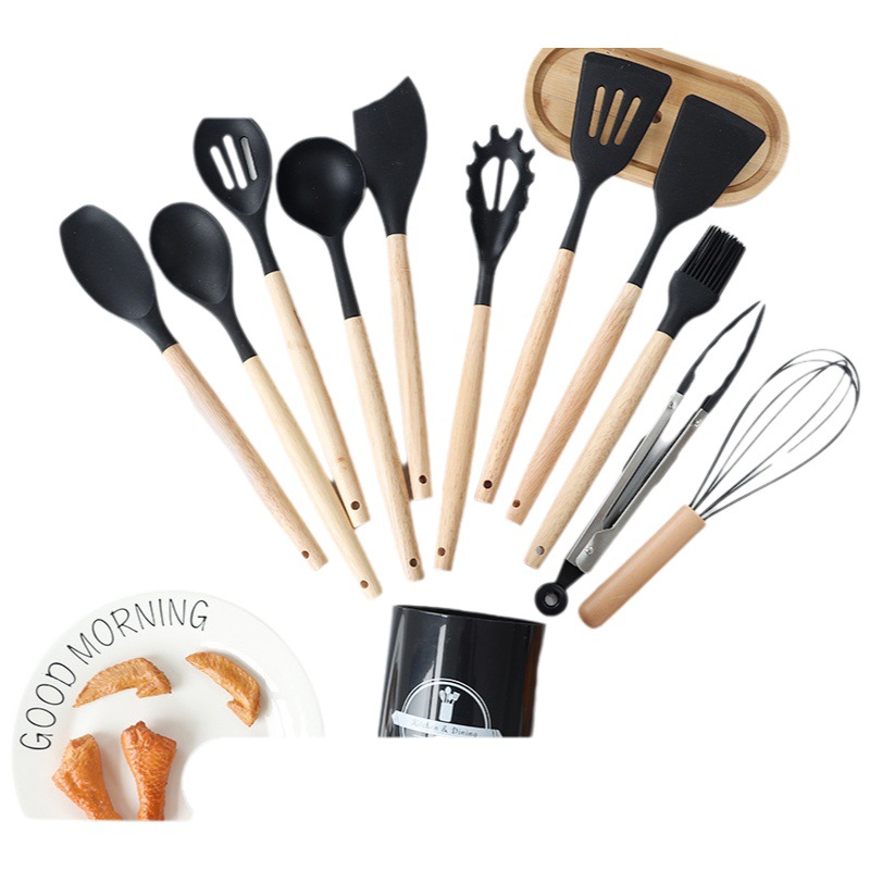 Utensilios de cocina de silicona, juego de 12 piezas, espátula de silicona antiadherente, espátula de silicona de calidad alimentaria para el hogar, cuchara para sopa, juego de utensilios de cocina al por mayor