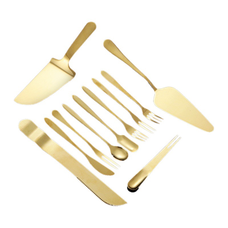 Stainless steel cake shovel moon cake knife and fork titanium Western Bread Knife Baking tool fruit knife and fork can be printed logo