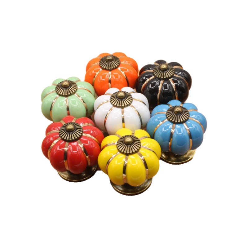 Colorido de cerámica manija de la puerta del gabinete de los muebles manija de la calabaza de dibujos animados pastoral moderno simple manija del cajón del gabinete