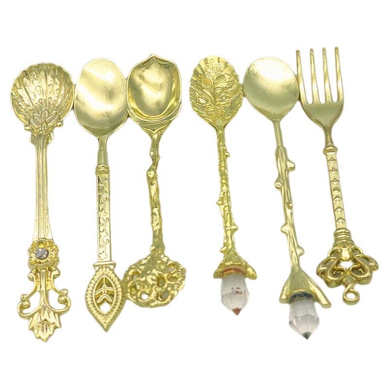 Traje de café estilo Palacio retro 6 supermercado pastel de frutas tenedor cuchara de flor de Granada pequeño tono más cuchara decorativa de bronce