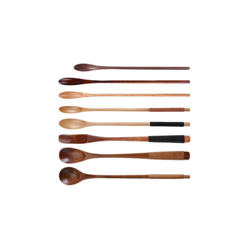 YFJY Mango largo de estilo japonés cuchara de madera cuchara de condimento cuchara de miel cuchara de madera cuchara de café cuchara de mezcla cuchara para niños vajilla