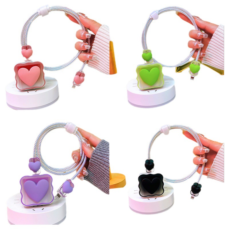 Borde ondulado plano adecuado para la cubierta protectora de la cabeza de carga con forma de corazón ondulado de Apple de 20w, protector de cable de datos de 18w contra mordidas.