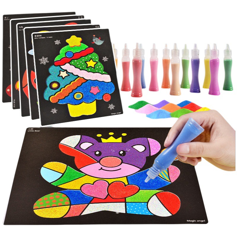 Pintura de arena coloreada para niños embotellada tridimensional mecedora traje de arena bebé creativo hecho a mano DIY niña juguetes de pintura de plástico