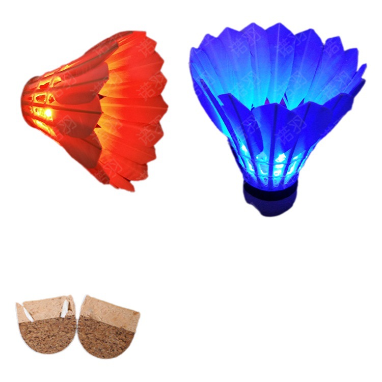 4 piezas LED pluma de ganso bádminton luminoso cabeza de bola de corcho
